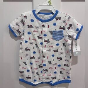 Carter's White Romper with Blue Trim and Fun Prints